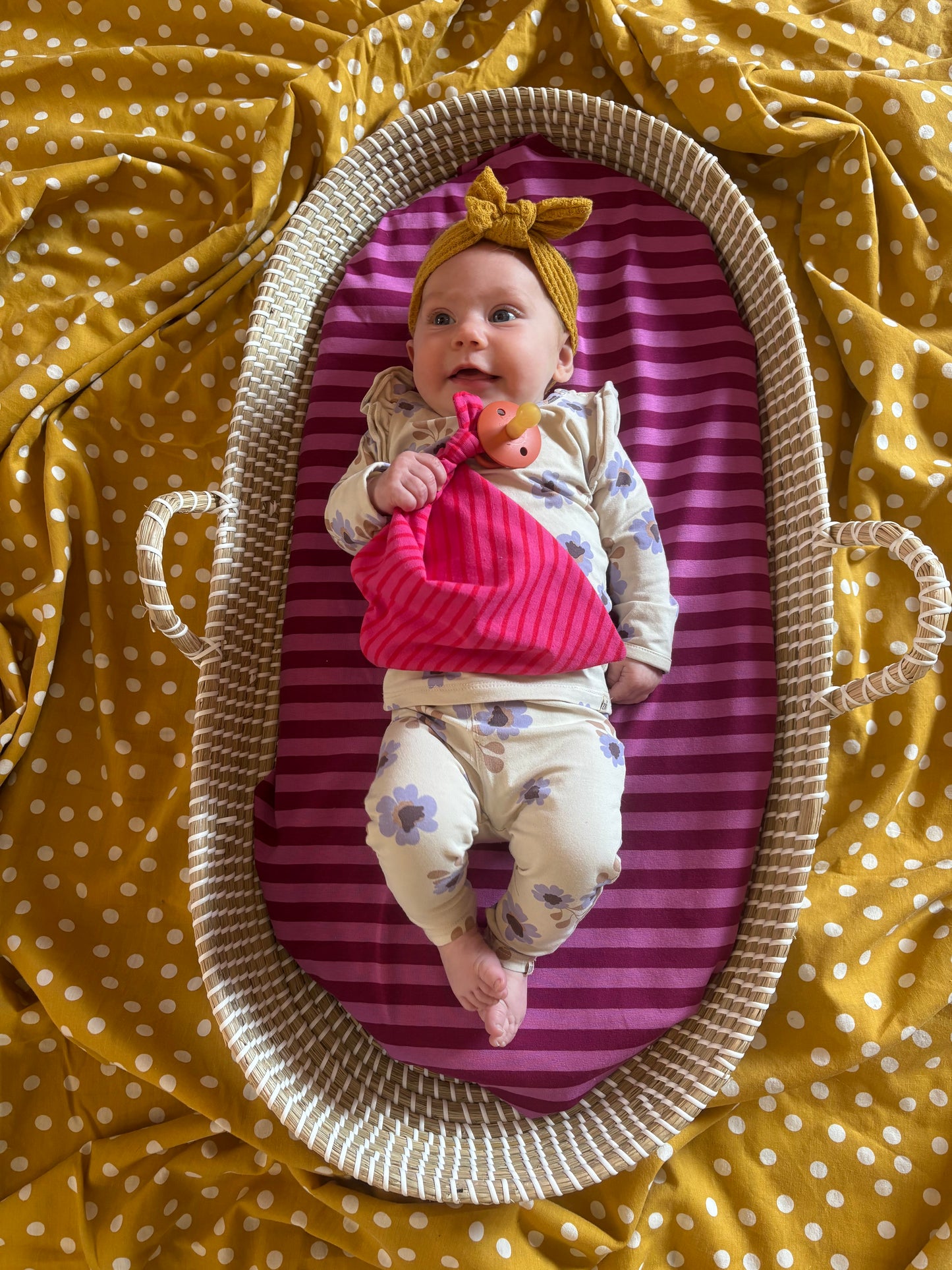 Hoeslaken verschoonmand/kinderwagen - strepen - fuchsia/aubergine