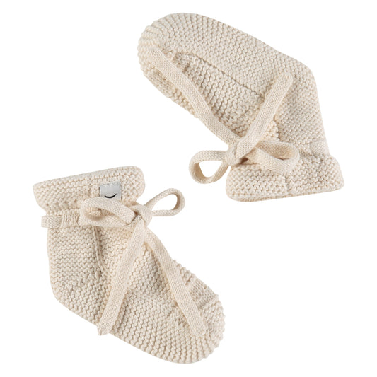 Gebreide babyslofjes met veter - Ecru