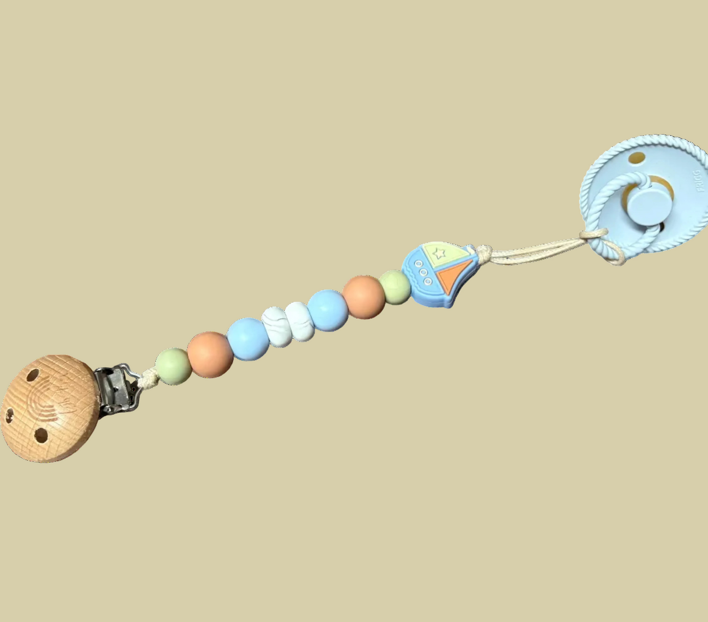 Speenkoord Boot - Babyblauw - pasteloranje