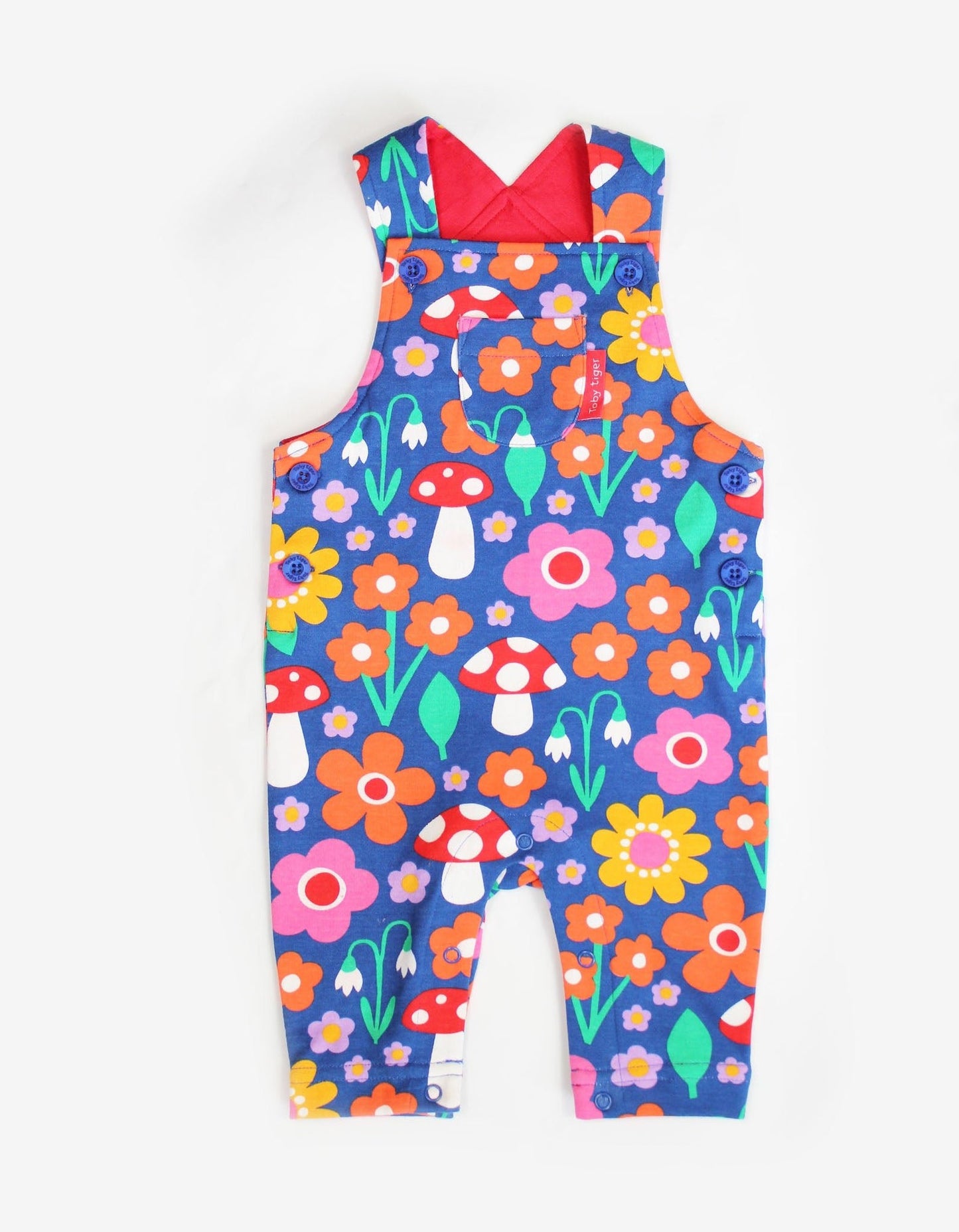 Kinder tuinbroek met bloemen- en paddenstoelenprint - Biologisch katoen - Maat 62/68