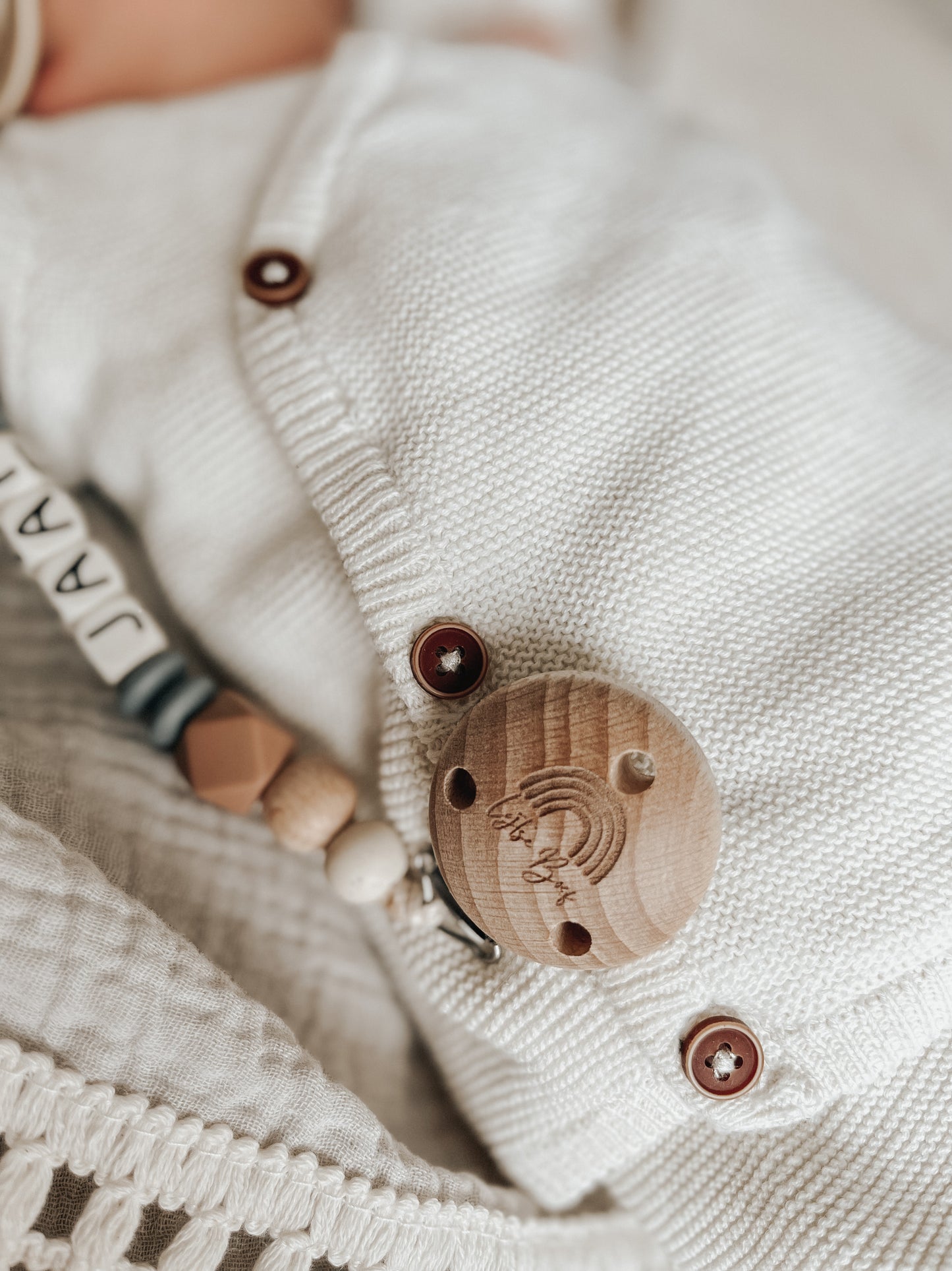 Speenkoord met naam - Beige Grijs