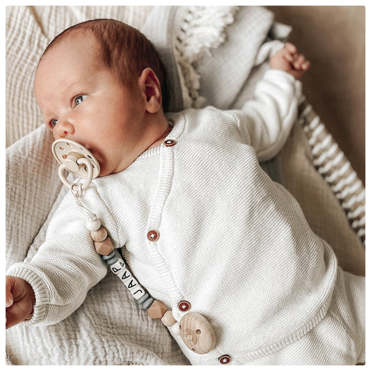 Speenkoord met naam - Beige Grijs