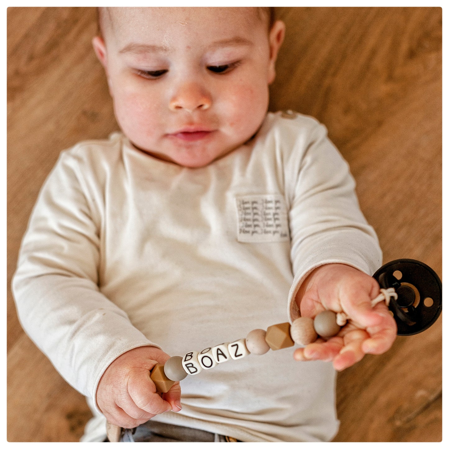 Speenkoord met naam - Taupe