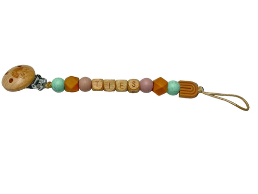 Speenkoord met naam - Ties - camel/mintgroen/mauve