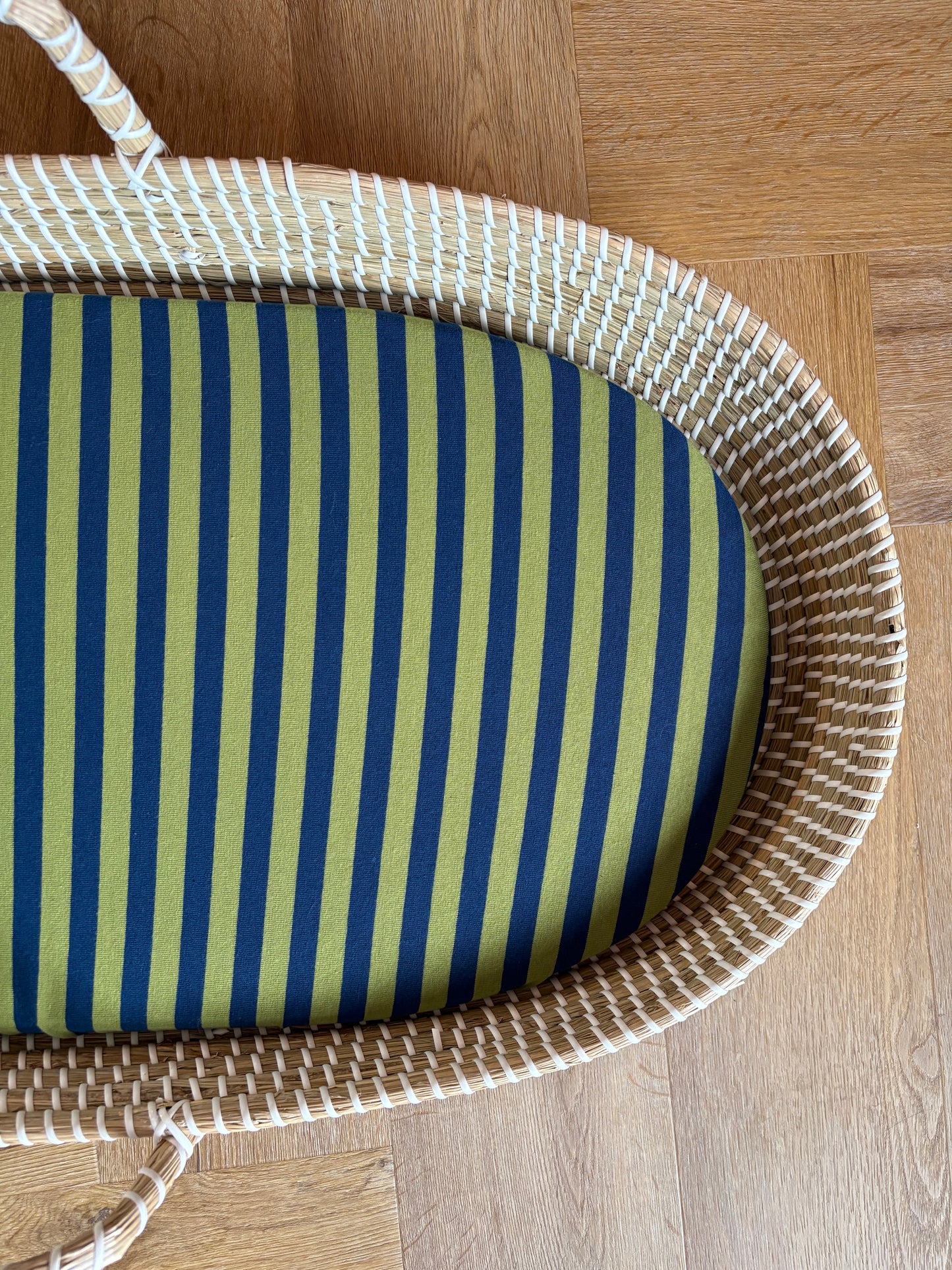 Hoeslaken verschoonmand/kinderwagen - strepen - groen/blauw