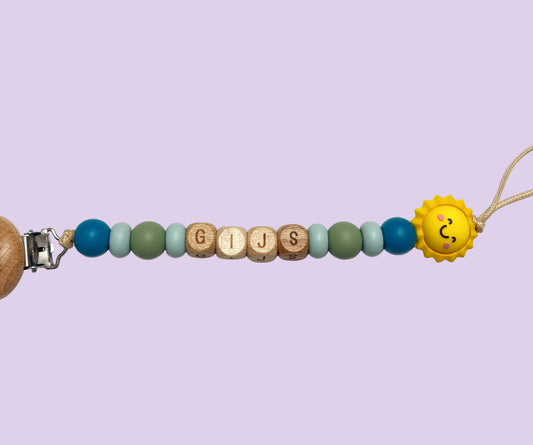 Speenkoord met naam - Gijs - Teal/Geel