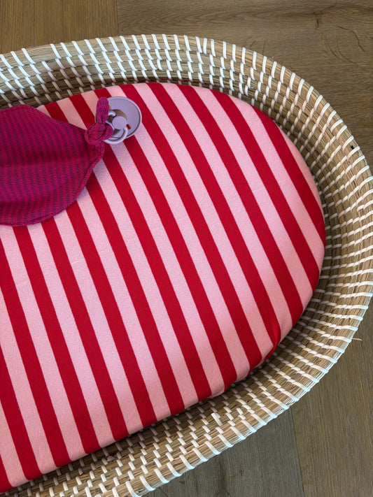 Hoeslaken verschoonmand/kinderwagen - strepen - rood/babyroze