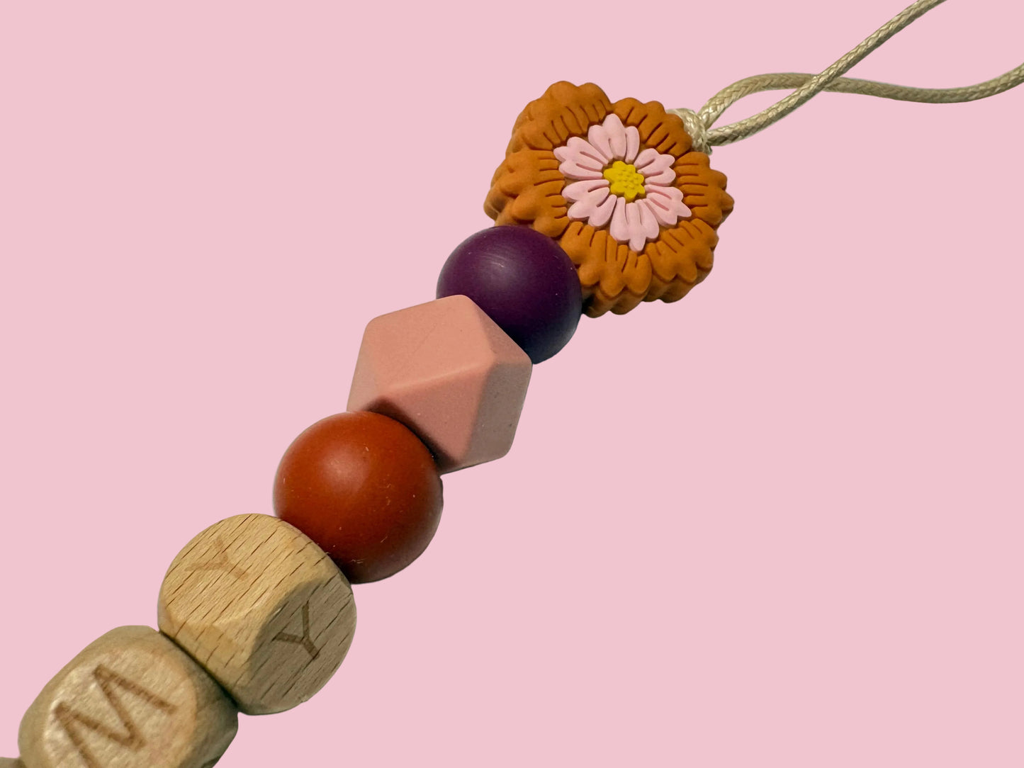 Speenkoord met naam - Romy - Aubergine/Roest