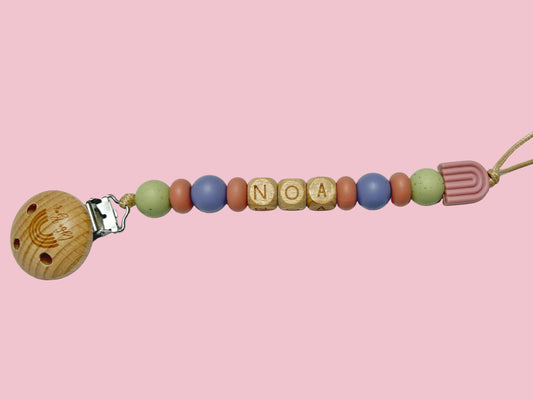 Speenkoord met naam - Noa - Oudroze/Salie