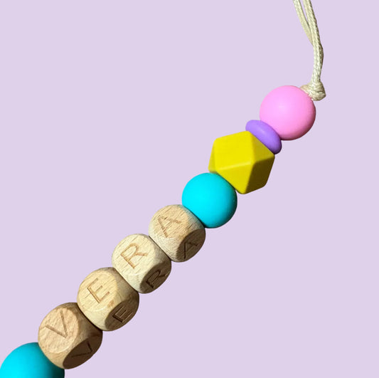 Speenkoord met naam - Vera - Roze/Turquoise