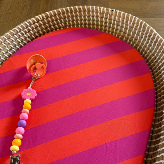 Hoeslaken verschoonmand/kinderwagen - diagonale strepen - roze/oranje