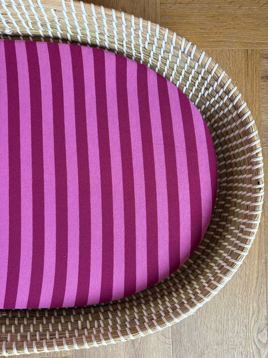 Hoeslaken verschoonmand/kinderwagen - strepen - fuchsia/aubergine
