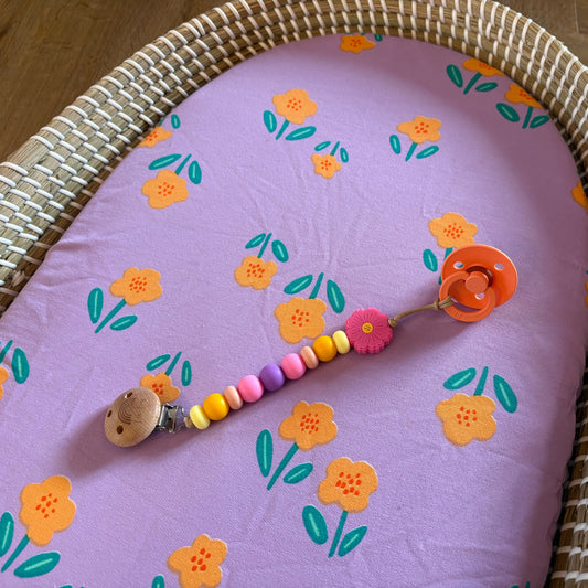 Hoeslaken verschoonmand/kinderwagen - lila bloem