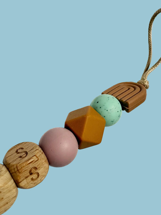 Speenkoord met naam - Ties - camel/mintgroen/mauve