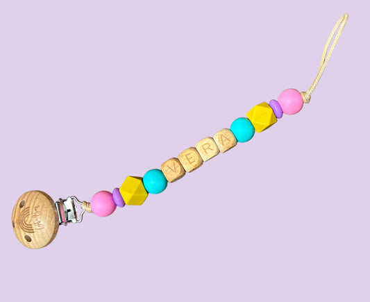 Speenkoord met naam - Vera - Roze/Turquoise