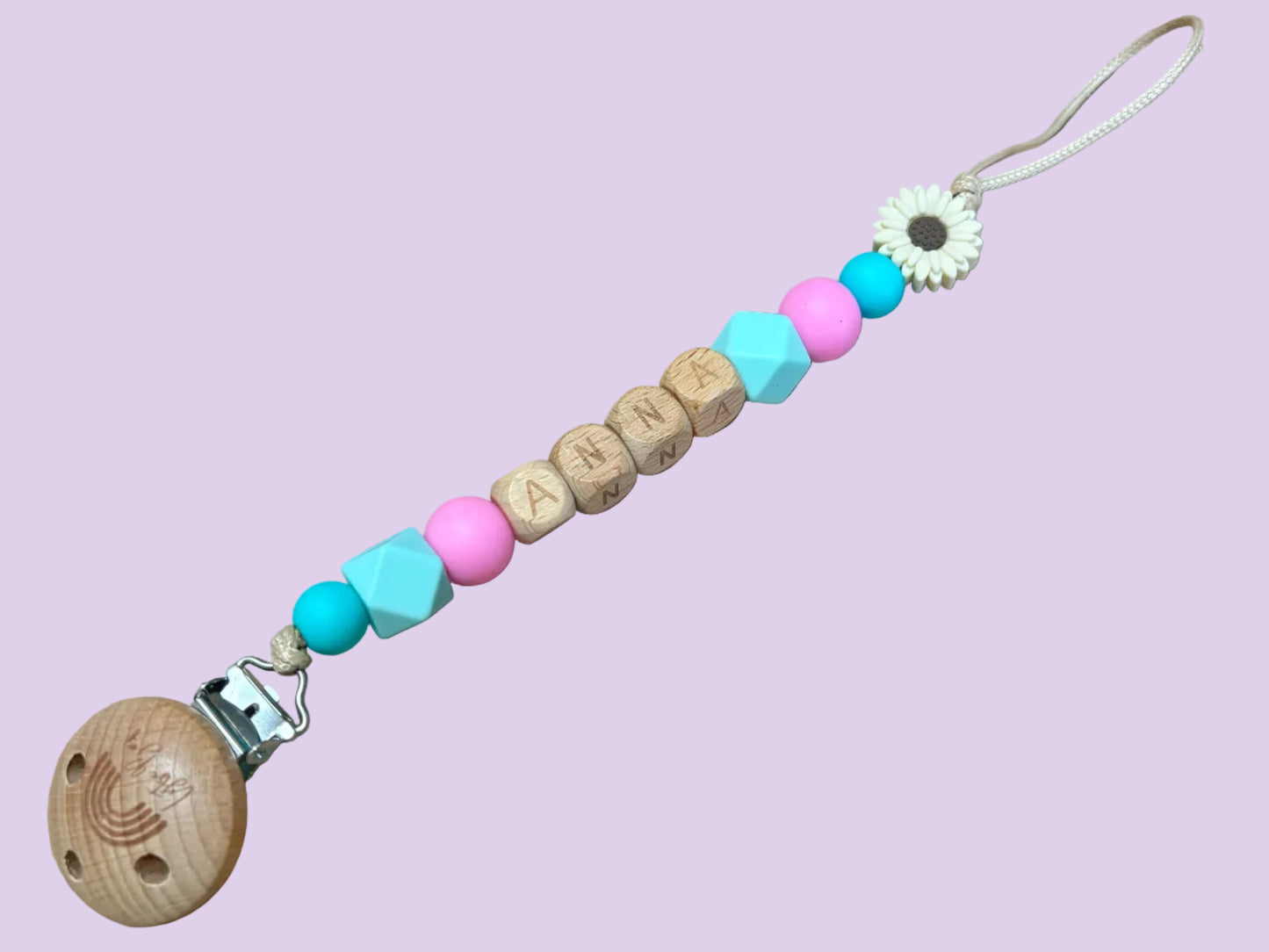 Speenkoord met naam - Anna - roze/mint