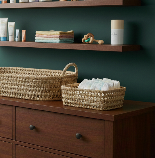 Commode mandje - palmgras - 3 maten