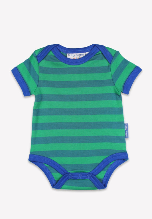 Romper met strepen - Teal / groen - biologisch katoen