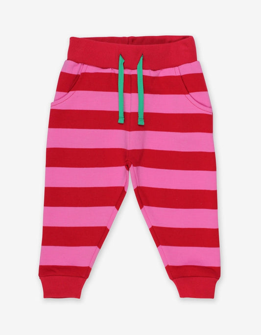 Kinder joggingbroek - roze/rode strepen - Biologisch katoen
