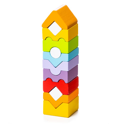 Houten stapeltoren - M - regenboog