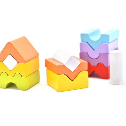 Houten stapeltoren - M - regenboog