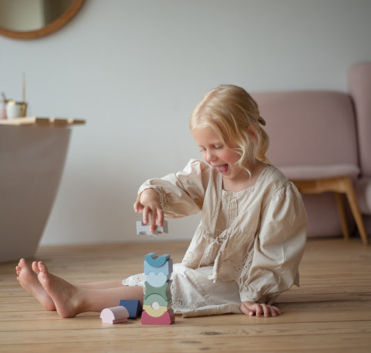 Houten stapeltoren - L - pastel