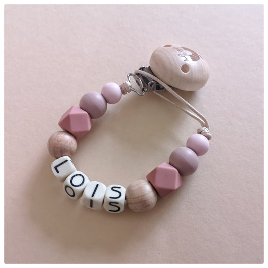 Speenkoord met naam - Lois - Roze/Oudroze