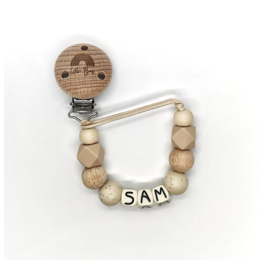 Speenkoord met naam - Beige / Ivoor