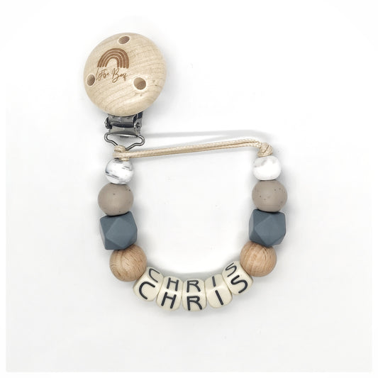 Speenkoord met naam - Grijs