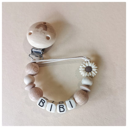 Speenkoord Bloem Ivoor met naam - Bibi