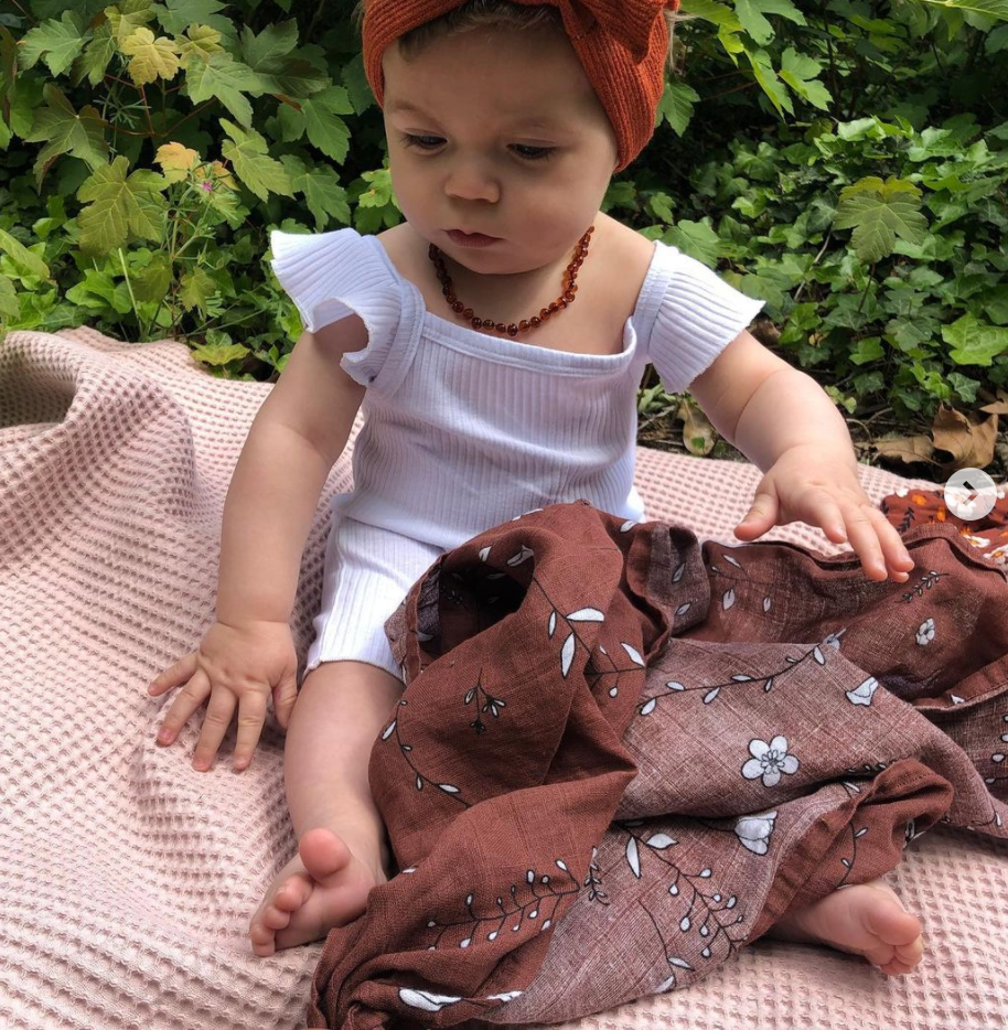 Hydrofiele doek biocotton 57 x 57 cm - Roest met bloemen -  Jut & Julie