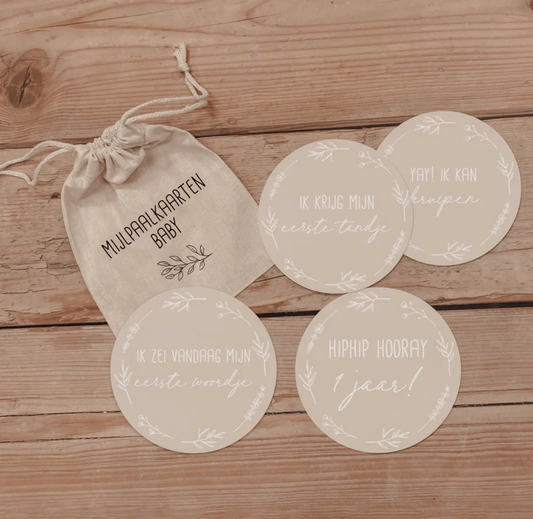 Mijlpaalcirkels in een linnen zakje - "Mijn Eerste Jaar"