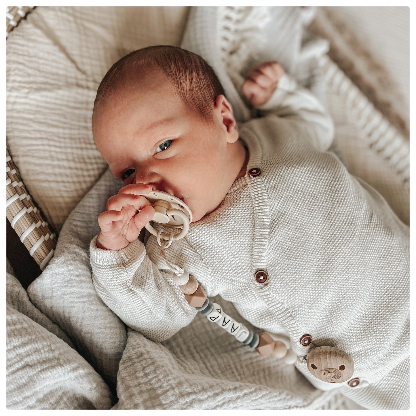 Speenkoord met naam - Beige Grijs